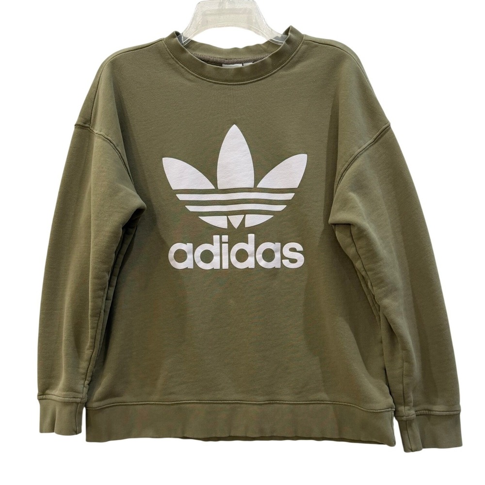 Adidas Originals Trefoil Crewneck Sweatshirt‎ Olive Green Womens Large Pullover